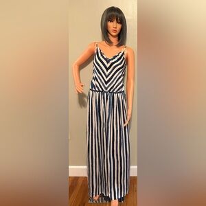 LOU
& GREY Women's Navy and White Striped V-Neck Dress